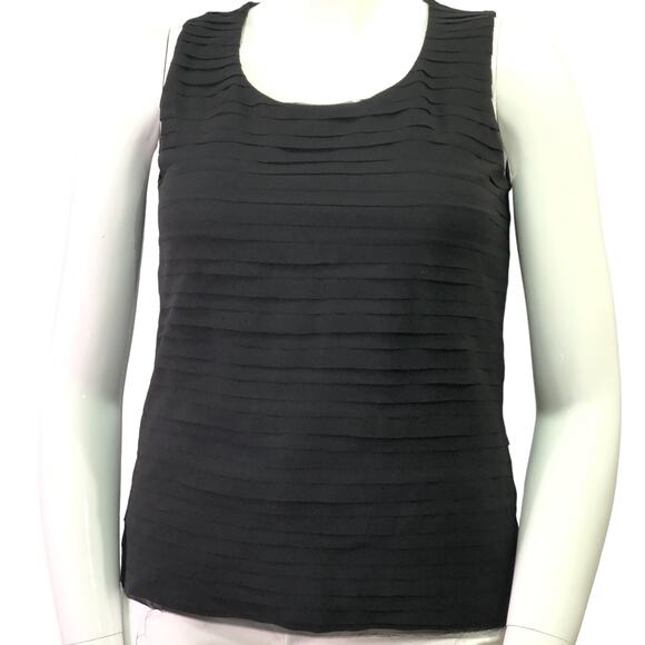 Chicos Size 1 US 8 Knit Top Tiered Layering Tank Blouse Ruffles Black Stretch - Picture 1 of 14